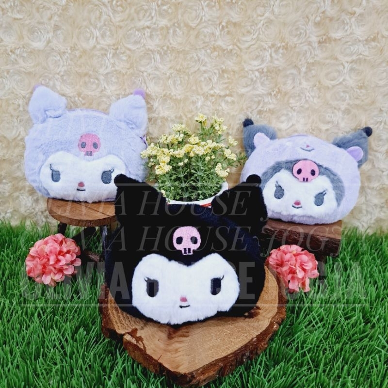 Pouch Koin Bulu Kuromi Gantungan Boneka Kuromi Ungu Hitam Dompet Koin Kuromi Boneka