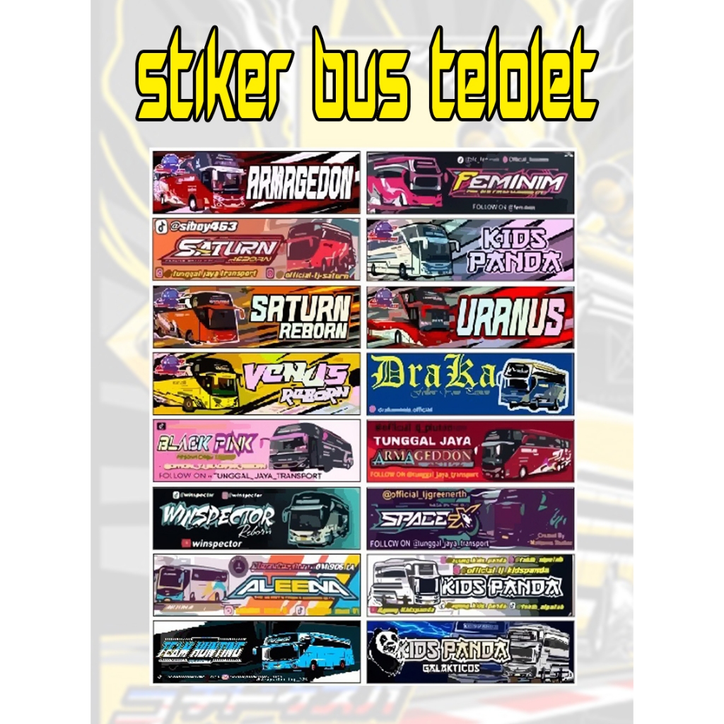 

Stiker Nama Bus Basuri Telolet Viral Isi 50 Pcs Ukuran Lanskap Glossy Mengkilap Kuat Tahan Air bisa COD