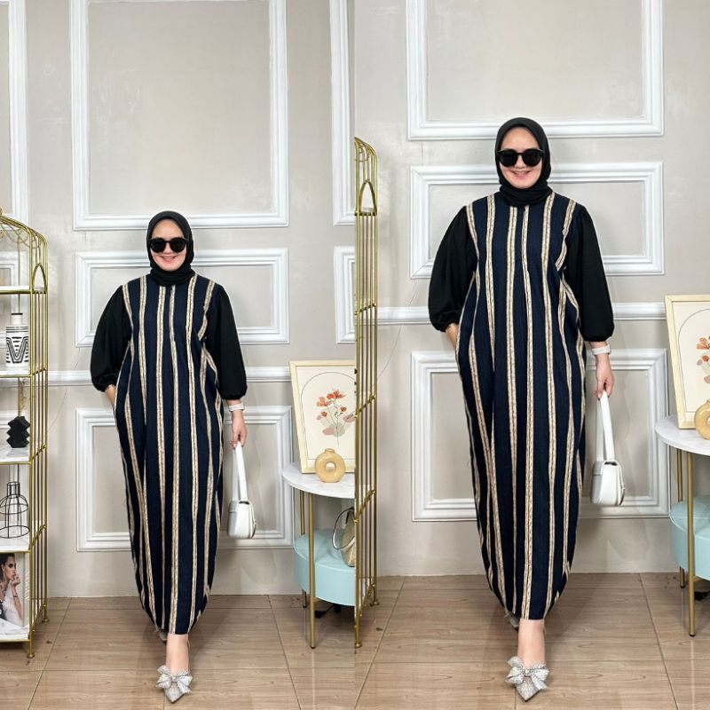 Belvina Dress | Dress Rayon Premium | Dress Rayon Motif | Dress Kombinasi Warna | Dress Motif Mix Po