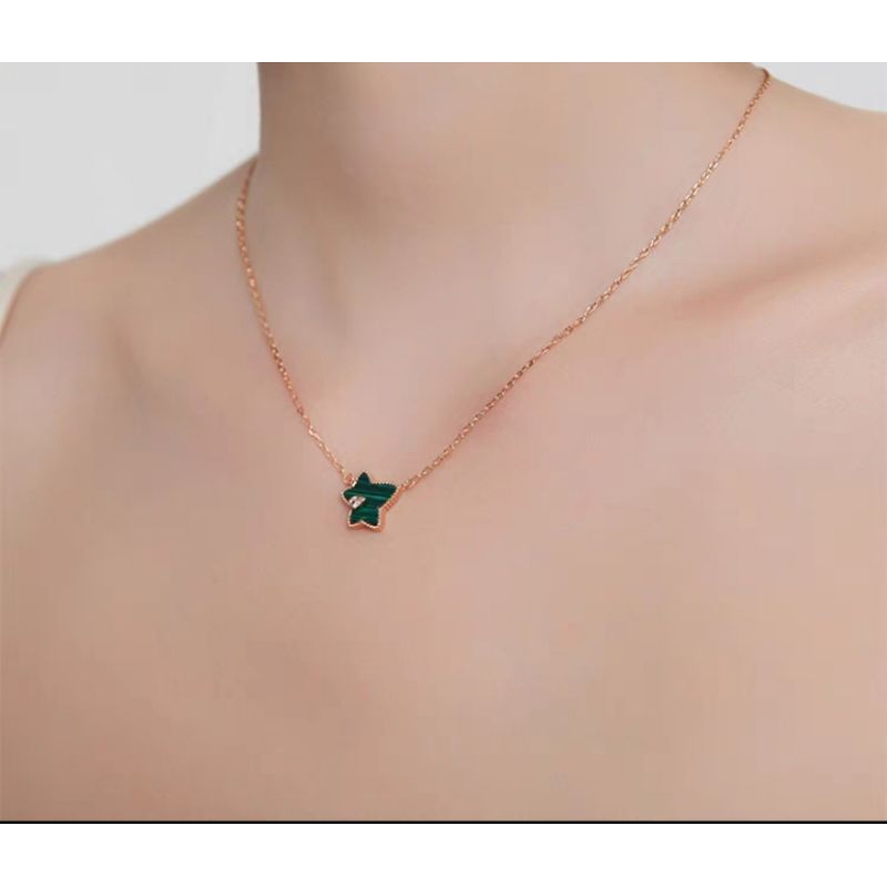 KALUNG TITANIUM WANITA ASLI/ RANTAI BUNGA WARNA HIJAU PERMATA