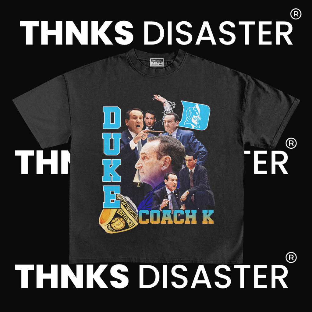 THNKSDISASTER | KAOS COACH K DUKE BASKETBALL NBA TEE BLACK | COMBED 24S | UNISEX | GRUNGE | BAND | K