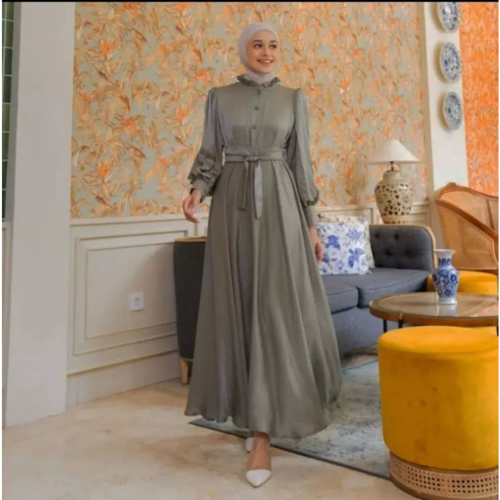 Handara Dress [ M L XL ] Baju Gamis Dress Gaun Kondangan Wanita Dewasa Remaja Model Terbaru Lebaran Kekinian Simple Minimalis Elegan Mewah Jumbo Polos Bahan Kain Santorini Shimer Casuall Dress Fashion Muslimah Gamis Ibu Ibu Pengajian Viral