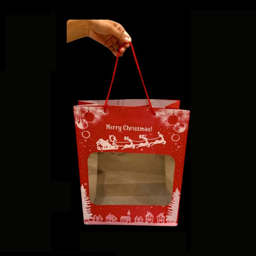 

(10 pcs) paperbag natal merah jendela mika goodie bag hampers hantaran merry christmas xmas ukuran 30x14.5x37.5cm