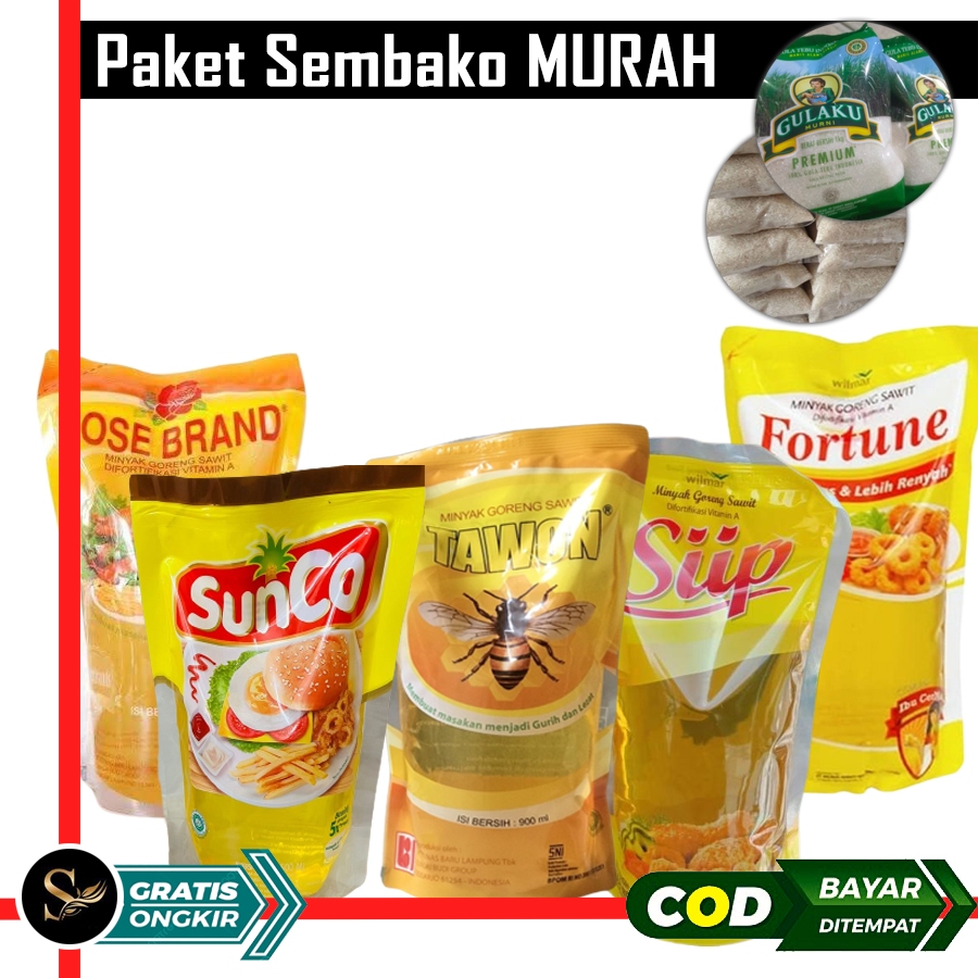 

[Paket Sembako Murah 1] Minyak Goreng Refil Kemasan 1 liter Fortune plus Gula Beras 1kg Promo Minyak Goreng Kelapa Sawit 900ml Kemasan Isi Ulang