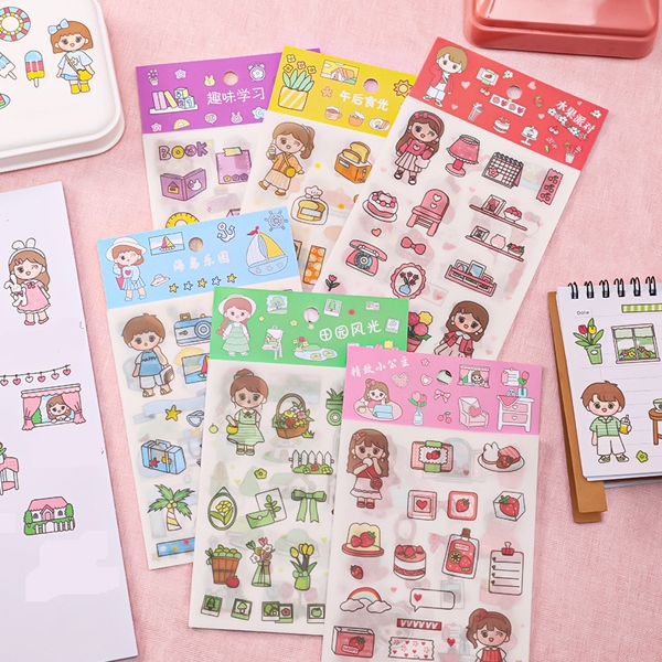 

1 set 4 lembar Sticker couple life kawai estetik cute lucu DIY jurnal planner scrapbook deco stiker HB1337