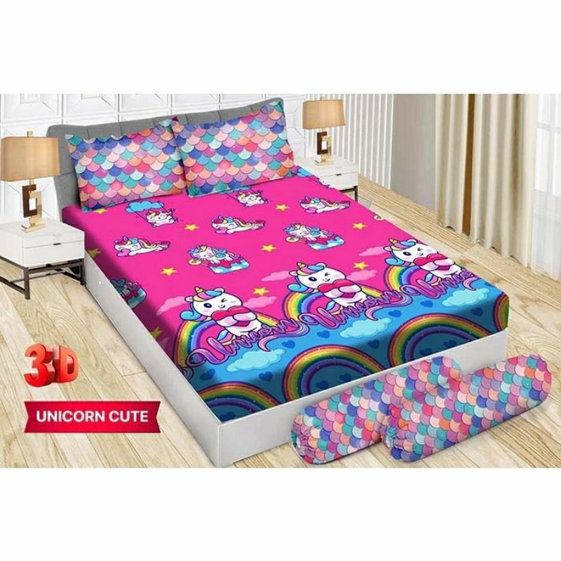 Sprei Bonita 160x200&180x200/Queen & king Motif Unicorn cute/Sweet unicorn/kuda unicorn pink/biru/Sp