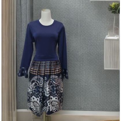[ CLEARANCE SALE ] Dress Violine Batik Wanita Remaja Motif Batik Navy - Gamis Gaun Pesta Wanita Flow