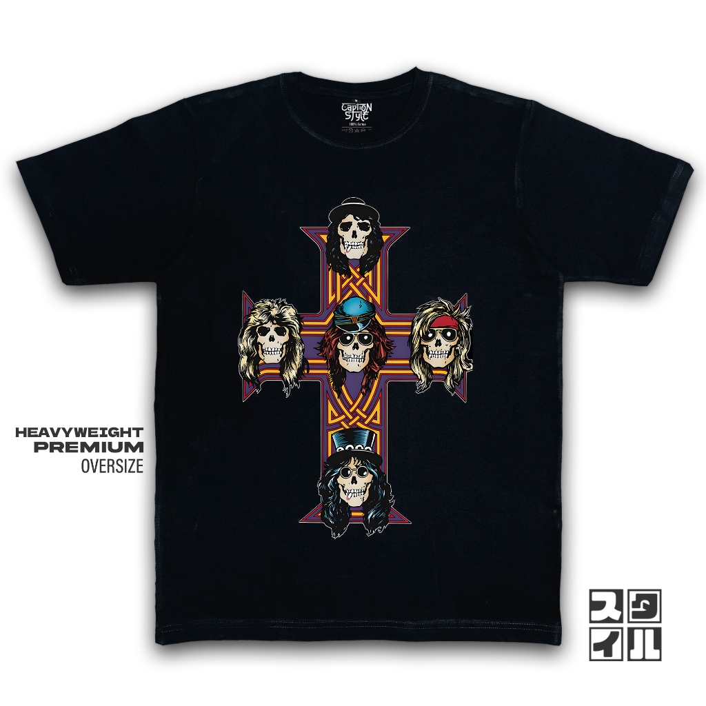Caption'Style Baju Band GUNS 'N ROSES T-shirt Heavyweight 16s | Atasan Wanita Jumbo | Kaos Pria Jumb