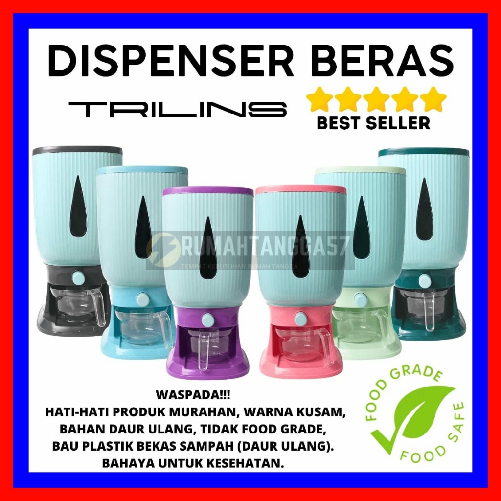 DISPENSER BERAS TRILINS / DISPENSER BERAS OTOMATIS FOOD GRADE / TEMPAT PENYIMPANAN BERAS / WADAH KAC