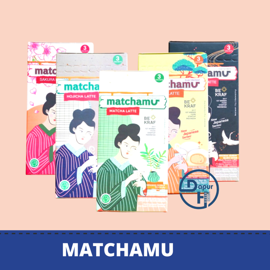 

MATCHAMU Latte Japanese Series 1 Box Halal | Sakura Matcha Hojicha Black Sesame