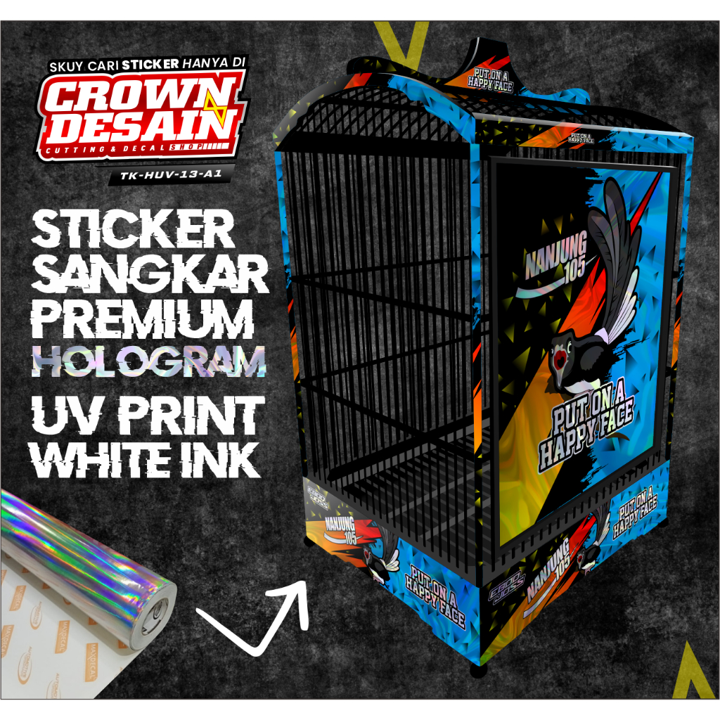 DECAL SANGKAR KENARI NANJUNG 105 HOLOGRAM UV - STIKER DECAL KANDANG KOTAK VARIASI HOLOGRAM - TK-HUV