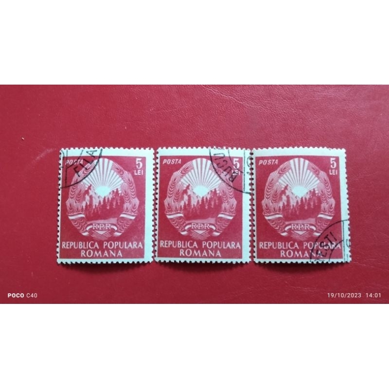 perangko kuno Rumania 5 Lei asli