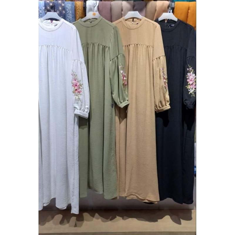 Gamis Crinkle Lengan Bordir Elzatta