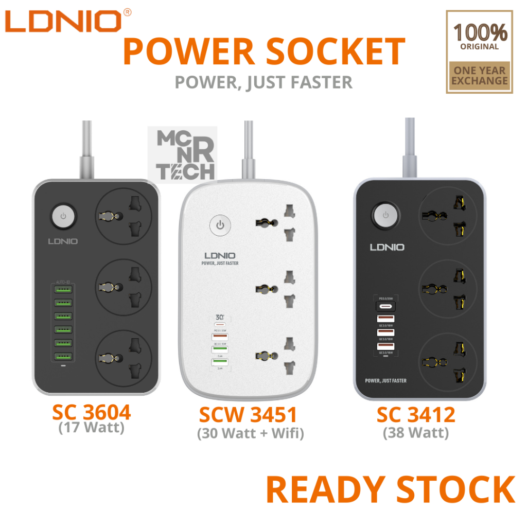 LDNIO Stop Kontak Power Socket SCW3451 SC3412 SC3604 Colokan Listrik Fast Charging 3 Socket 4 6 USB 