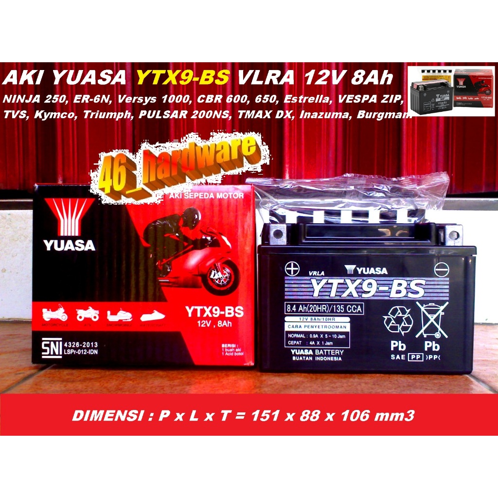 AKI YUASA YTX9-BS MTX7A 12V8Ah NINJA 250 ER6N VESPA TRIUMPH TMAX KTM - 46_hardware