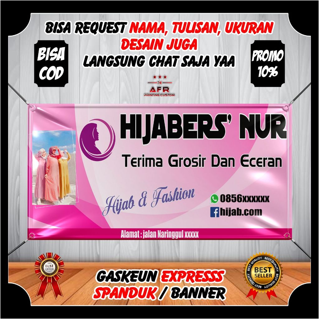 Spanduk Banner Backdrop Toko Jualan Hijab Kerudung - Banner Toko Hijab Baju