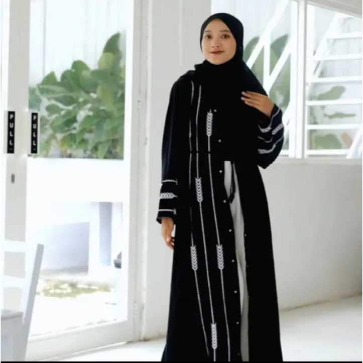 Abaya outer bordir silver terbaru