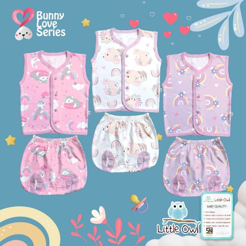 Setelan Little Owl Cewe Atasan Kutung Celana Kacamata NB / umur 0-3 bln. Harga 53rb /2 stel