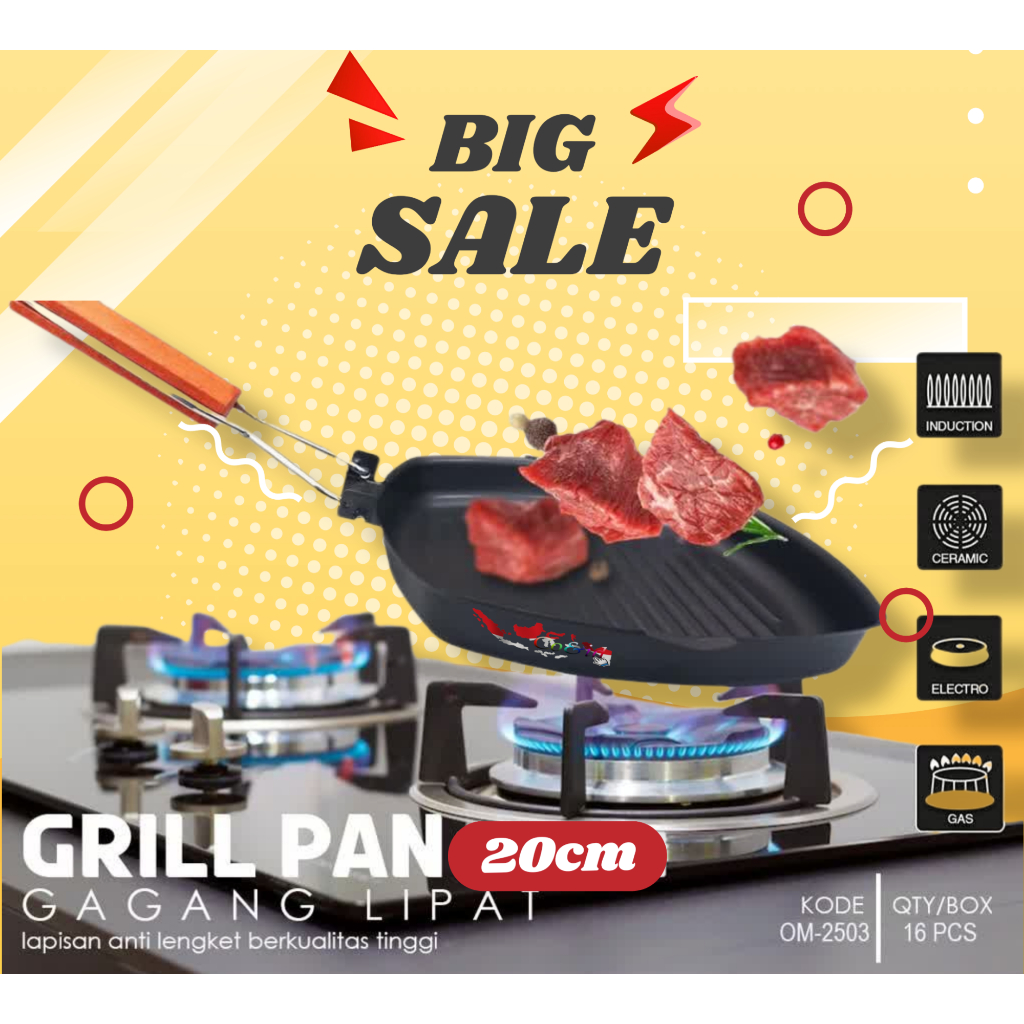 Home Panci Panggang Square Grill Pan 20Cm Foldable Wajan Anti Lengket Teflon BBQ Bentuk Kotak Panci Pemanggang Bakaran