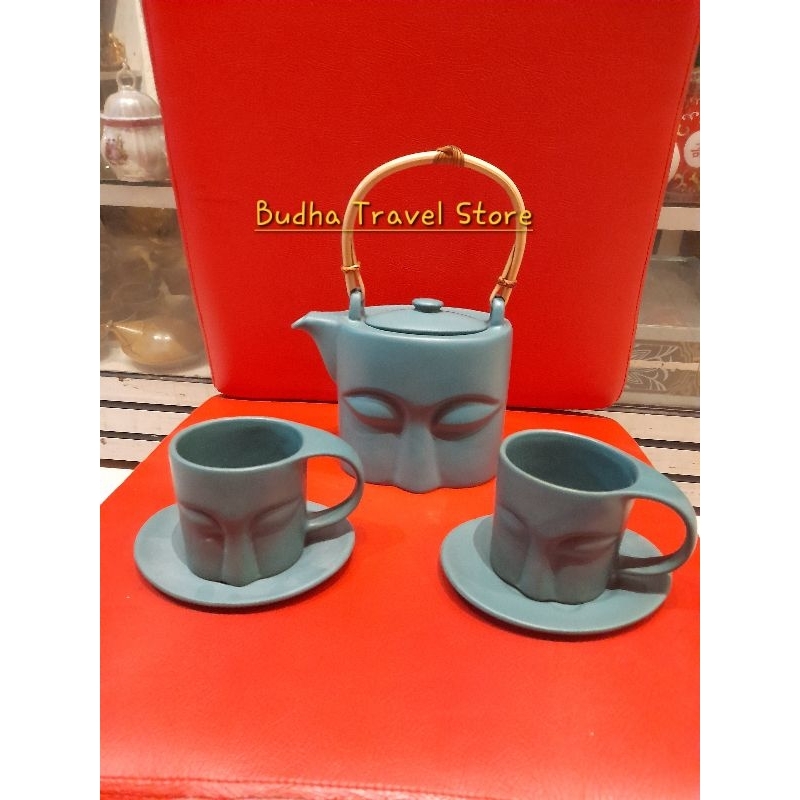 Teko Motif Buddha &  2 Cangkir Budha Tea Pot 2 Cup Buddha Face Unik