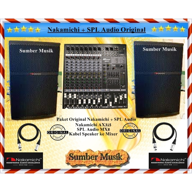 Paket Original  Mixer SPL Audio MX 8 dan Speaker Aktif Nakamichi AX 315