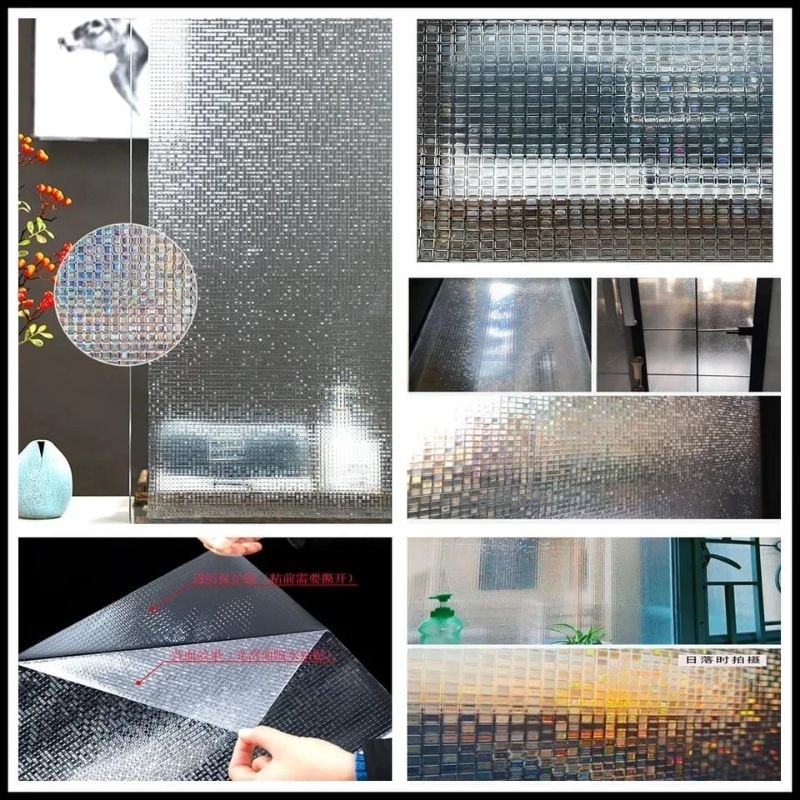 stiker sandblast Glitter motif kotak pelangi abstrak