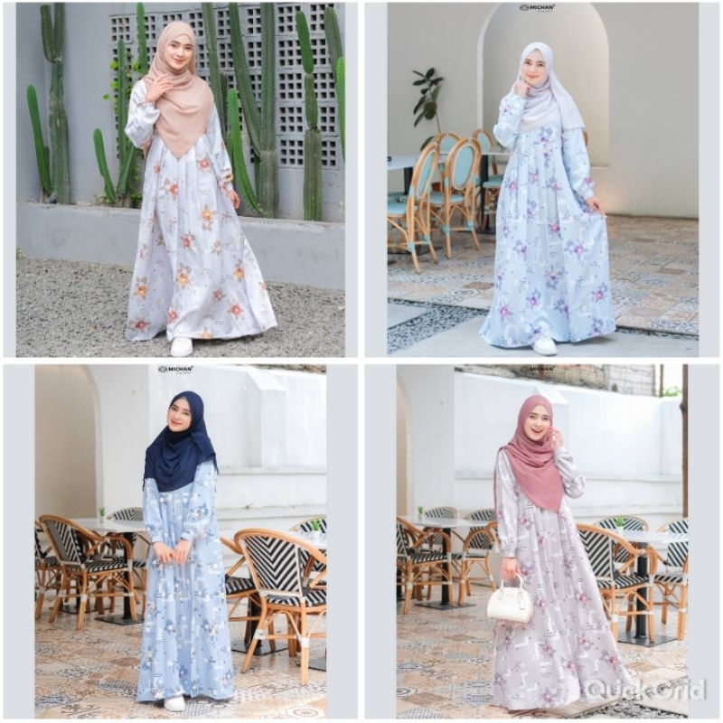 MICHAN Gamis Michan Kezia gamis maxmara motif bunga set kerudung baju muslim maxmara motif bunga gam