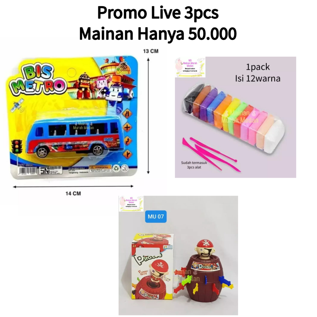 M3 - Promo Live 3pcs Mainan 50.000 Mainan Bis Metro Polymer Clay Crazy Pirate ( Khusus Live Saja )