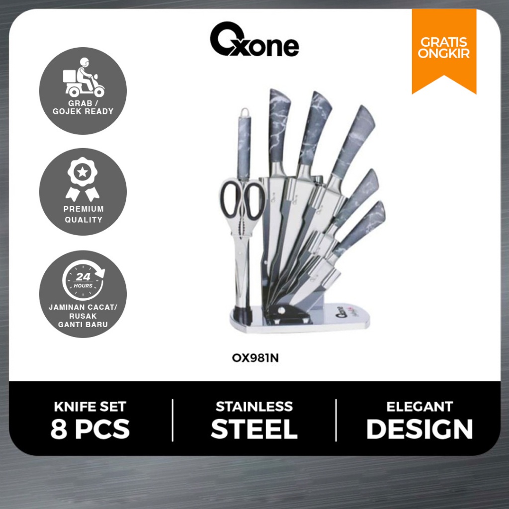 Oxone OX981N Pisau Dapur Set isi 8 Kitchen Knife Set Premium Free Sharpener