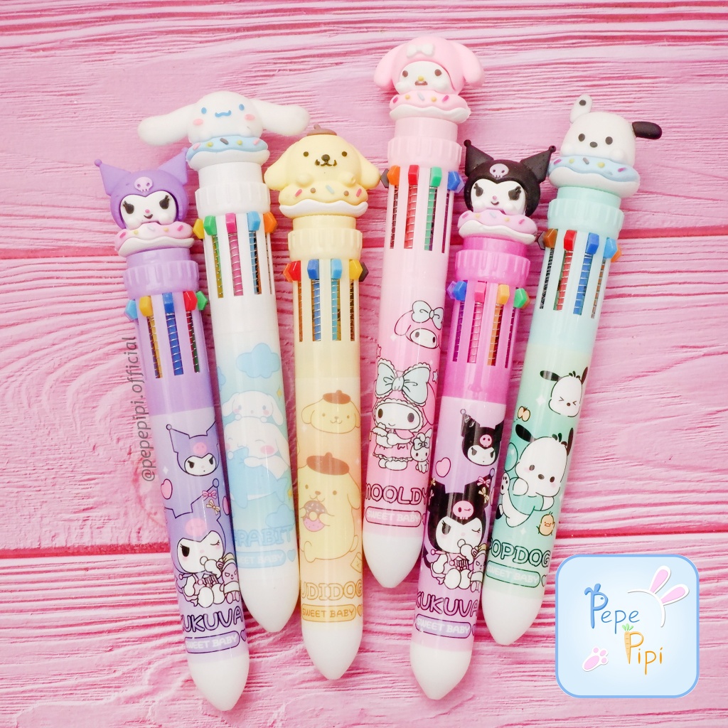 

Pena 10 Warna Sanrio Pen Bolpen Pulpen Gelpen Karakter Tinta Warna Warni Pom Purin Kuromi My melody Cinnamoroll