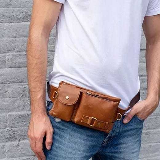 Tas Selempang Pinggang Pria Kulit Asli - Waistbag Retro Pria Kulit Asli Garut