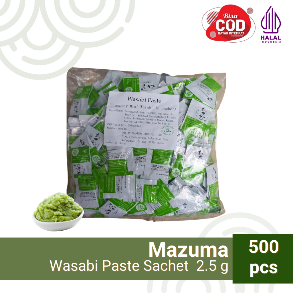 

Mazuma Wasabi Sachet 2,5gr 1 pack (500pcs) Halal - Wasabi Paste 2,5gr - Wasabi 1kg