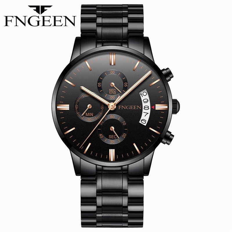 FNGEEN 5055 Jam Tangan Pria Anti Air Fashion Olahraga Stainless Steel Quartz Watch+Kotak Gratis