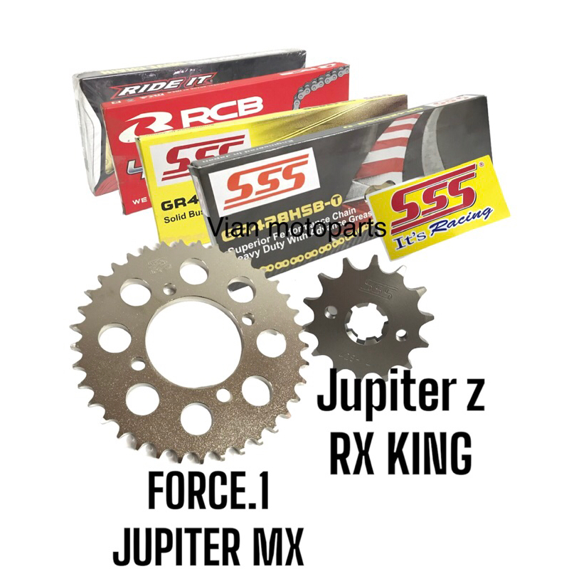 GEAR SET SSS 428 RX-KING JUPITER MX OLD/MX NEW VEGA R YAMAHA F1ZR FULL SET SSS RANTAI GOLD