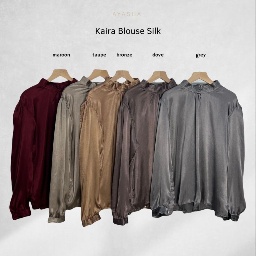 Ayasaha Hijab - Kaira Blouse Silk Credenza Kemeja Maroon Wanita Terbaru LD 100