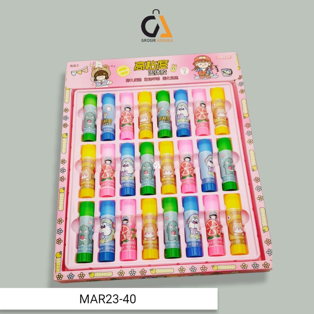 

(PAKET 1 BOX ISI 24PCS) Glue Stick Lem Batang Kecil / Lem Stik Motif Kartun BISA COD Kertas