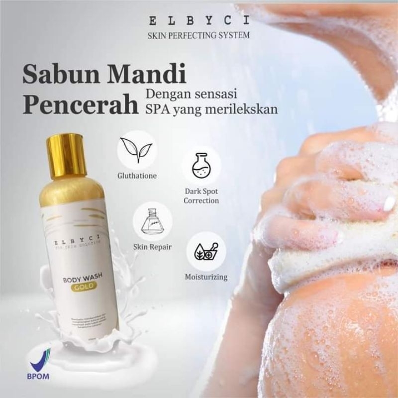 body wash gold/ elbyci skincare/ elbyci body wash