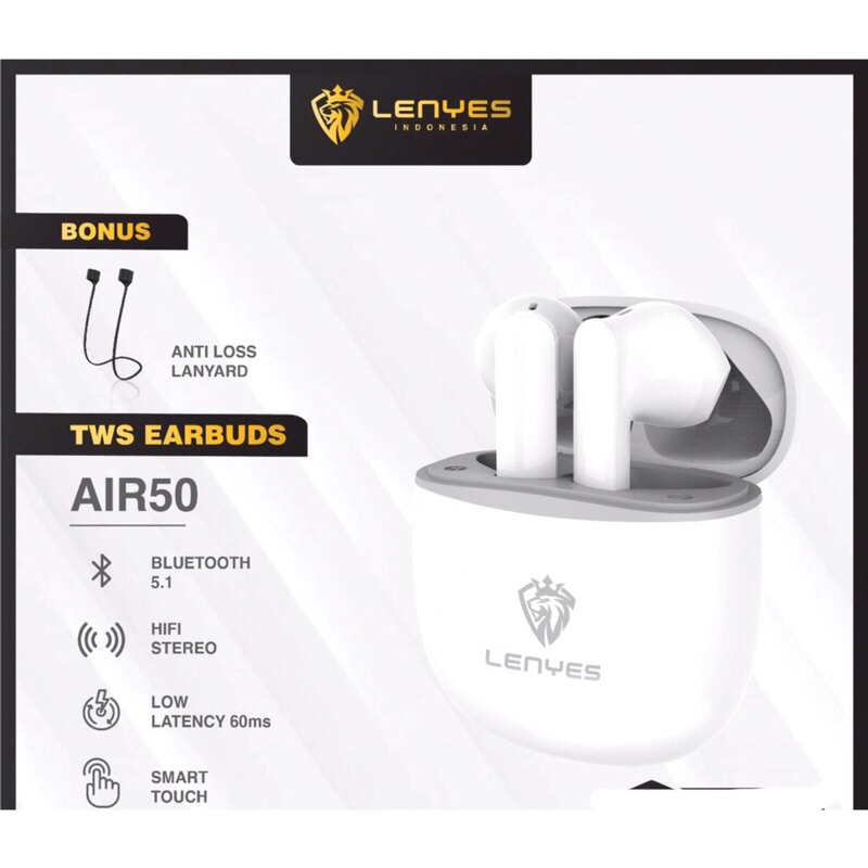 LENYES AIR 50 TWS Wireless Bluetooth 5.1 earbuds hifi stereo heavy bass earphone 60ms low latency