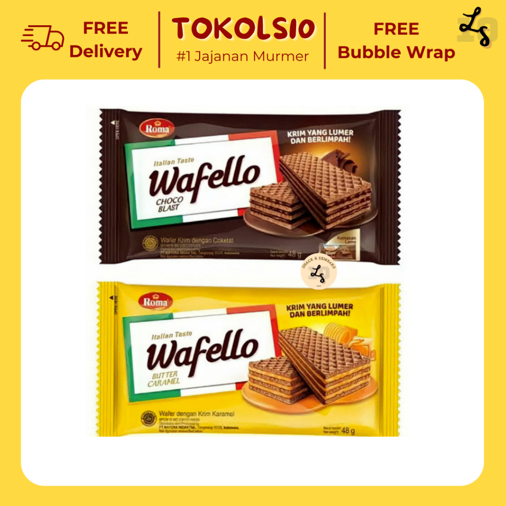 

Wafello 2000 Wafer Roma Coklat/Caramel 1 pack Isi 10 pcs @37,5 gr