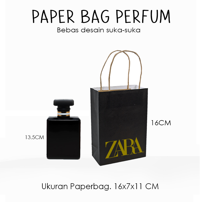 

(+SABLON) Paper Bag Parfume Warna Hitam Mini uk. 16x7x11 CM / Paper Bag Polos Hitam cetak bebas desain / Paperbag Mini Packing Olshop souvenir wedding