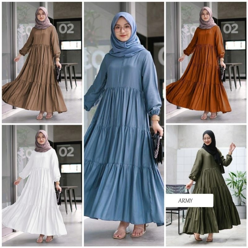 HANUM DRESS GAMIS RAYON TWILL PREMIUM DASTER GAMIS POLOS SUSUN // GAMIS SUSUN POLOS BUSUI BAHAN RAYO