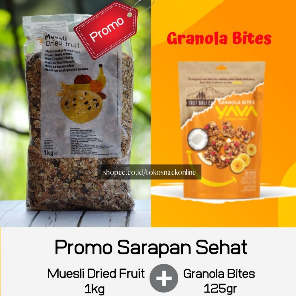 

Muesli Dried Fruit 1kg+Granola Bites 125 gram - Paket Sarapan Sehat