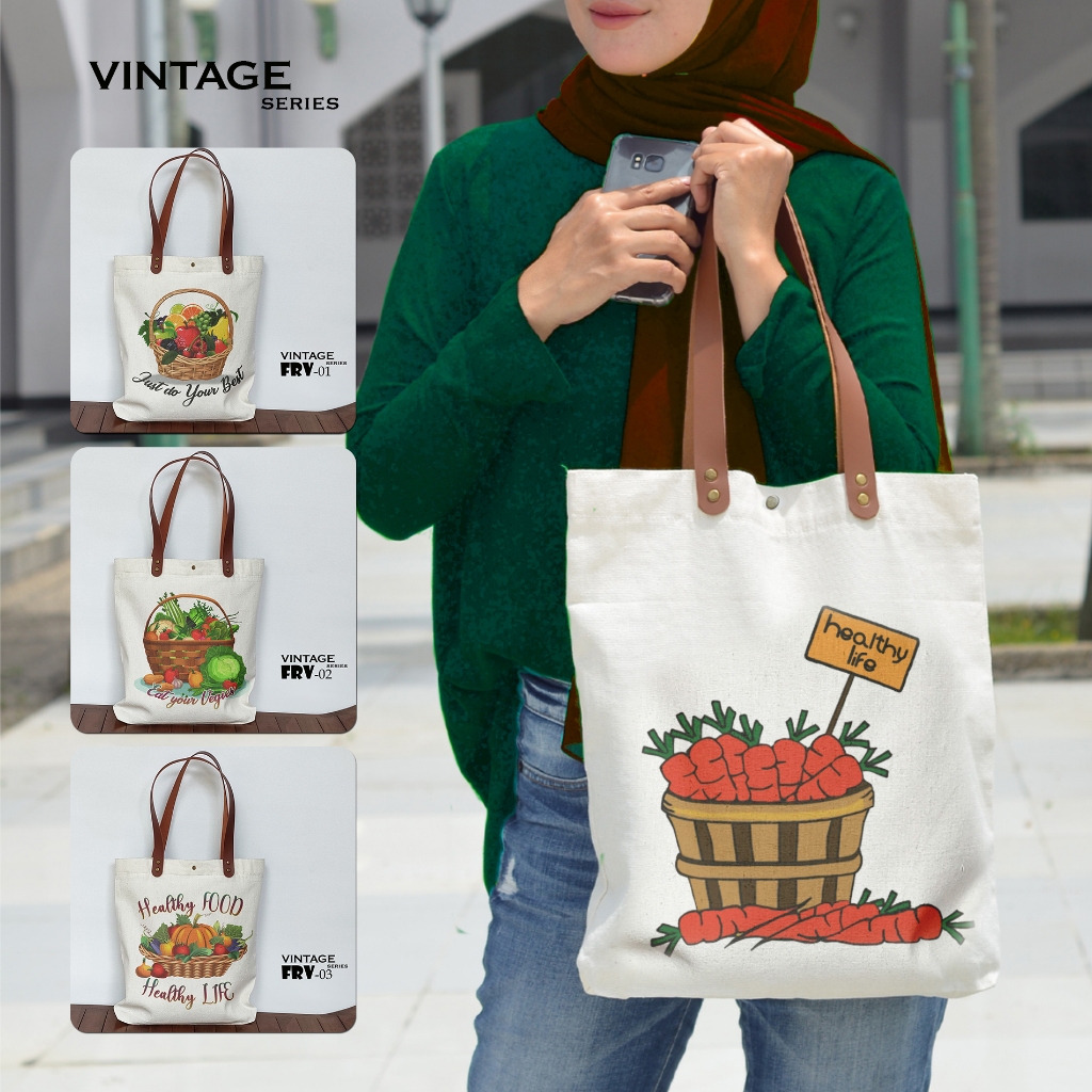 Totebag Canvas Seri Fruity Vegie Tas Tote bag Simple