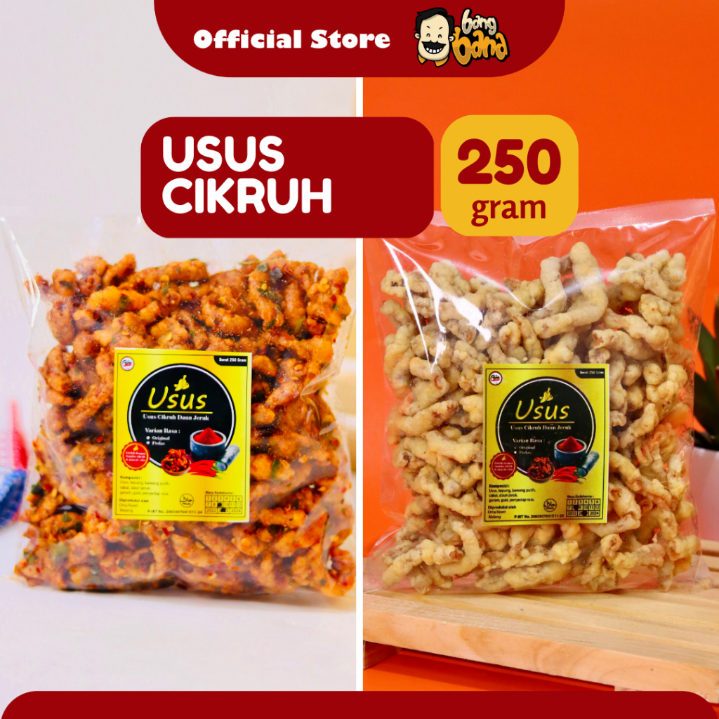 

Kripik Usus Krispi Pedas Daun Jeruk Cikruh 250 Gram