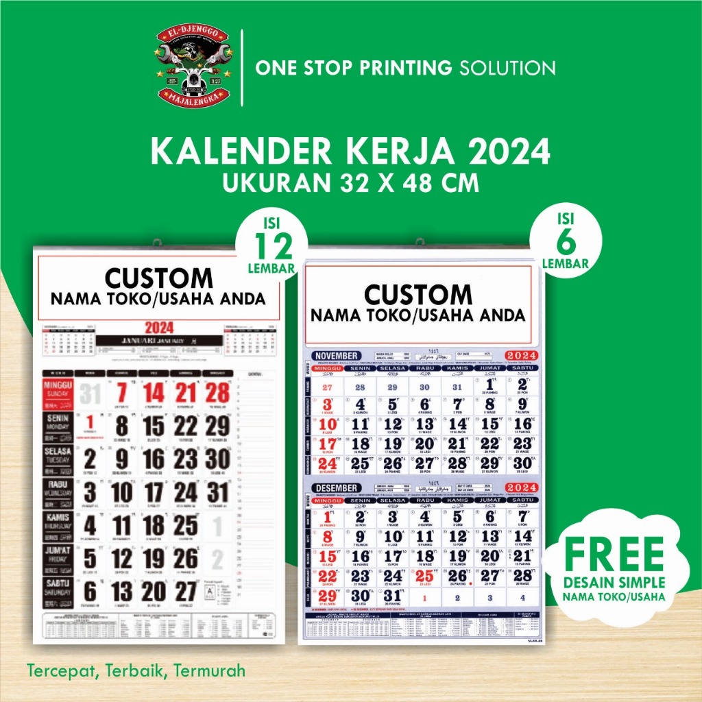 

KALENDER KERJA 2024 PLUS CETAK CUSTOM KALENDER 12 BULAN 6 BULAN KALENDER DINDING UKURAN 32 X 48 CM