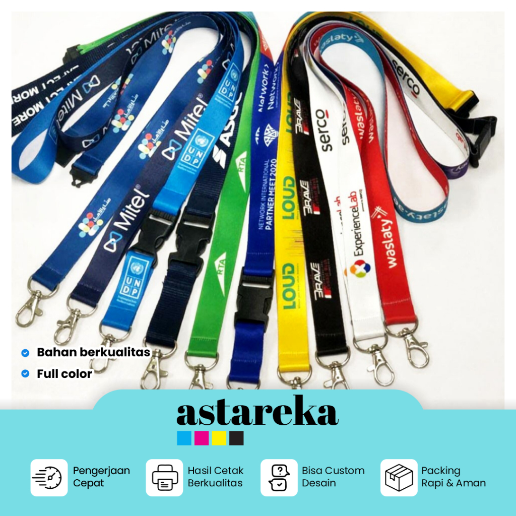 

Lanyard Custom Cetak Tali Id Card Name Text Sablon Bahan Premium Full Color