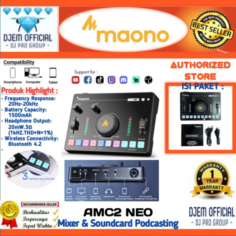 MAONO CASTER AMC2 NEO Soundcard Audio Mixer Live Streaming Podcast Maono AMC2 NEO Maono C2 NEO Sound Card Audio Interface