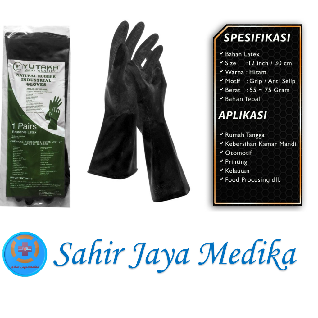 Sarung tangan karet hitam panjang 43 cm tebal Latex glove hitam 30 cm