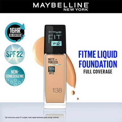 Maybelline Fit Me Matte + Poreless Liquid Matte Foundation Pump - Alas Bedak | Foundation Untuk Kuli