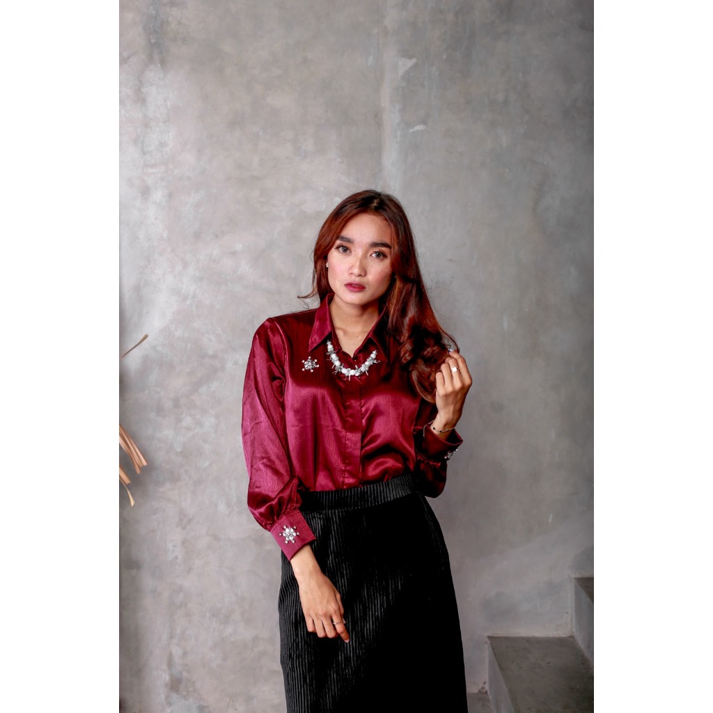 Blouse Maroon by Fazme - Blouse Merah Maroon Wanita Untuk Kantor dan Main